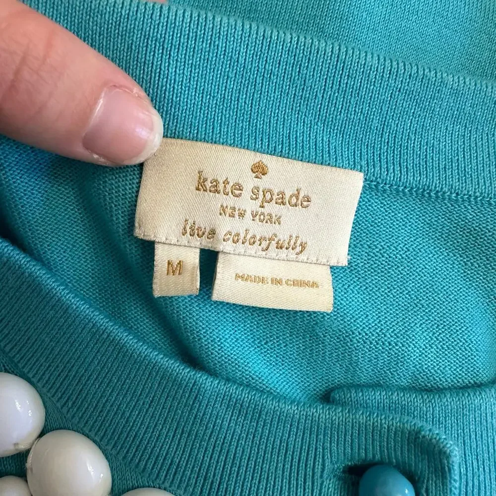 Kate Spade‎ Embellished Cardigan Sweater Turquoise Blue Size M